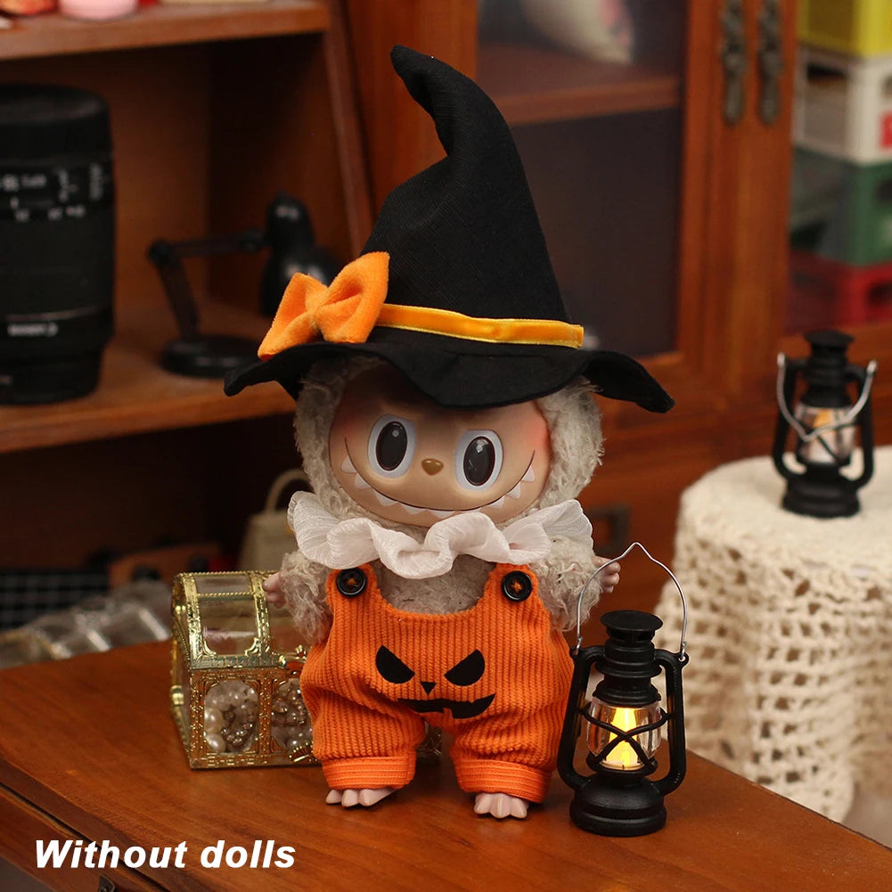 EZ For labubu Halloween pumpkin doll costume cute black cat vinyl doll dress up clothes no doll