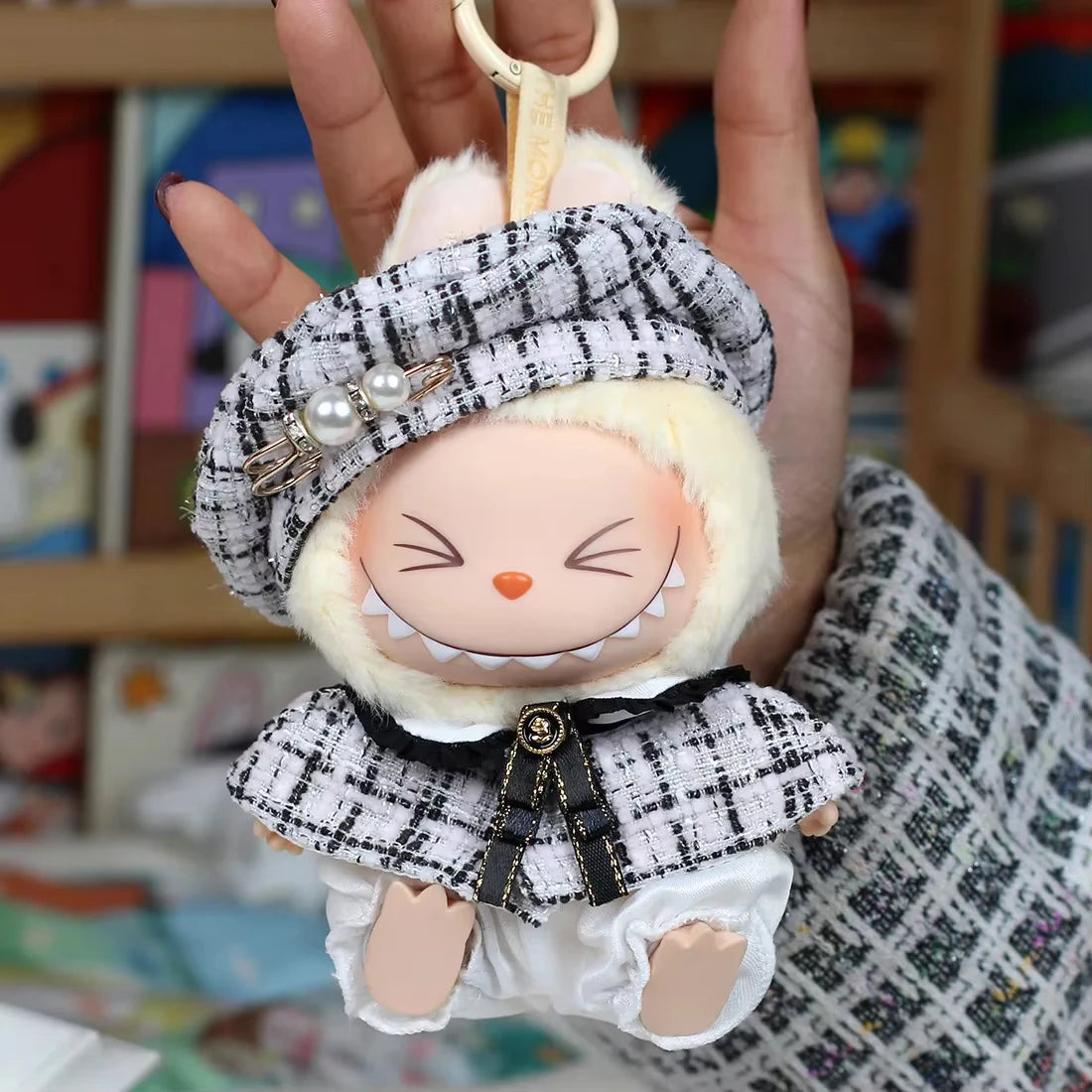 EZ Mini Doll'S Clothes Outfit Accessories For Korea Kpop Exo 15-17cm Labubu Classic Grid Style Dress Cloak Set Beret Clothing Gift