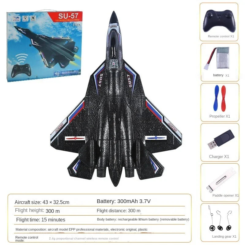 EZ RC Plane SU57 Radio Control Airplane Light Fixed Wing Hand Throwing Su30 Foam Electric Remote Control Plane Toys for Children