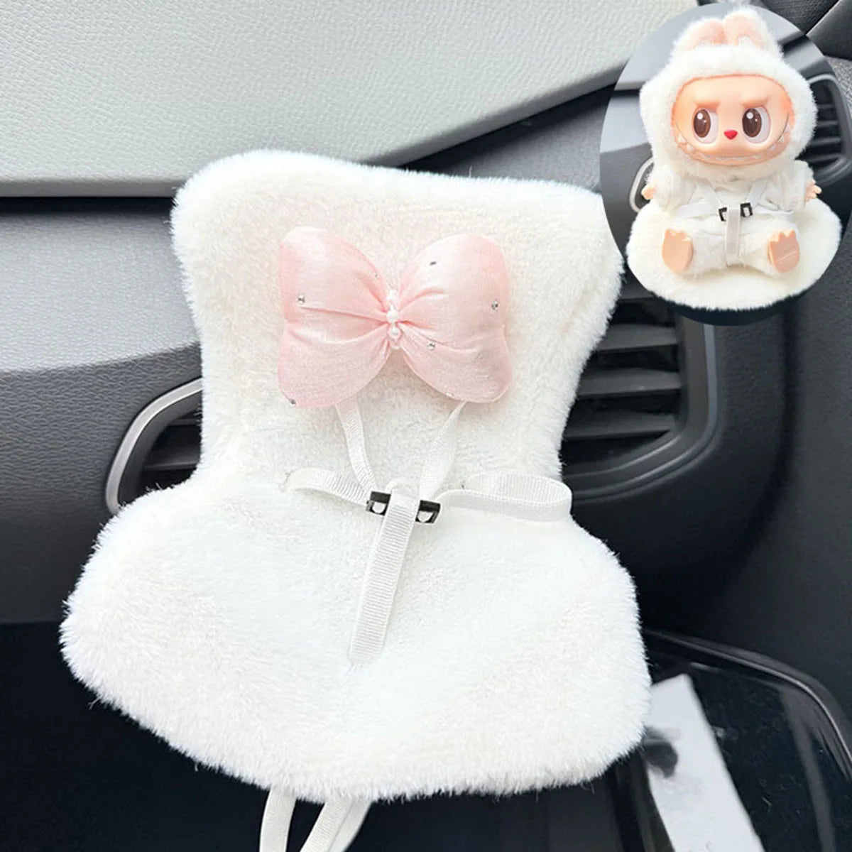 EZ Mini Cute Car Safety Seat Car Air Outlet Decoration Car Interior Decoration Ornament Suitable for 17cm labubu Dolls