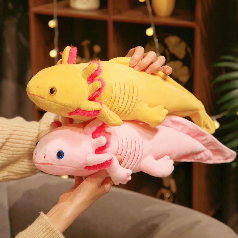 EZ 45cm Kawaii Colorful Newt Plush Toy Stuffed Cute Axolotl Salamander Fuzzy Plush Fish Appeasing Long Pillow Cushion Kids Gift