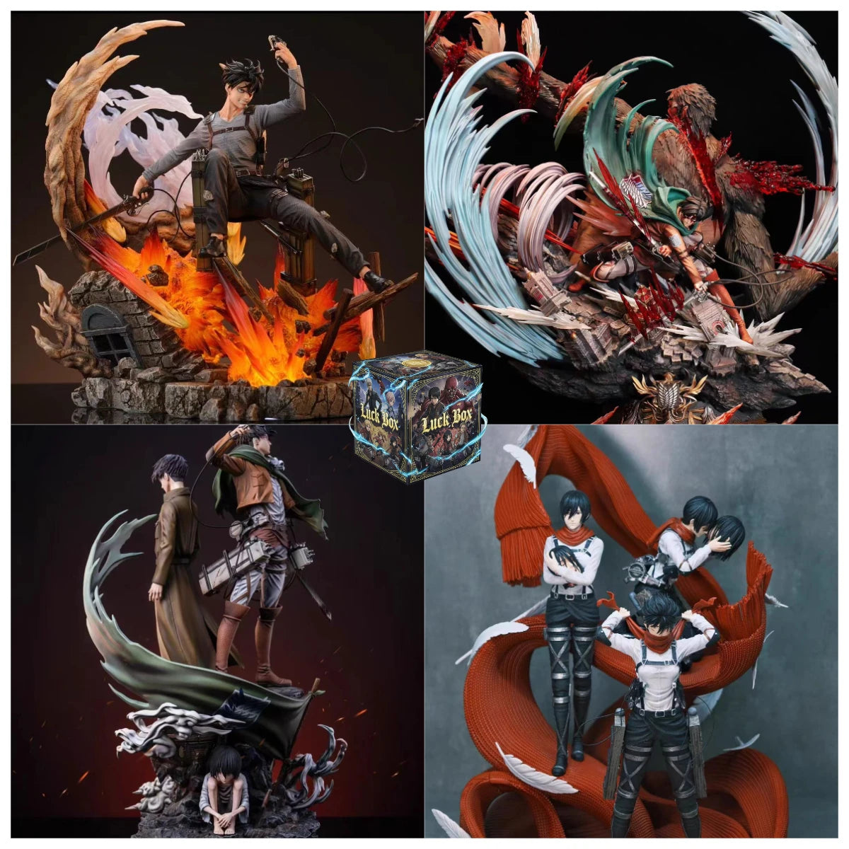 EZ Attack on Titan Blind Box Anime Figure PVC Model Eren Mikasa Levi Mystery Collectible Toy Surprise Gift Box for Fans