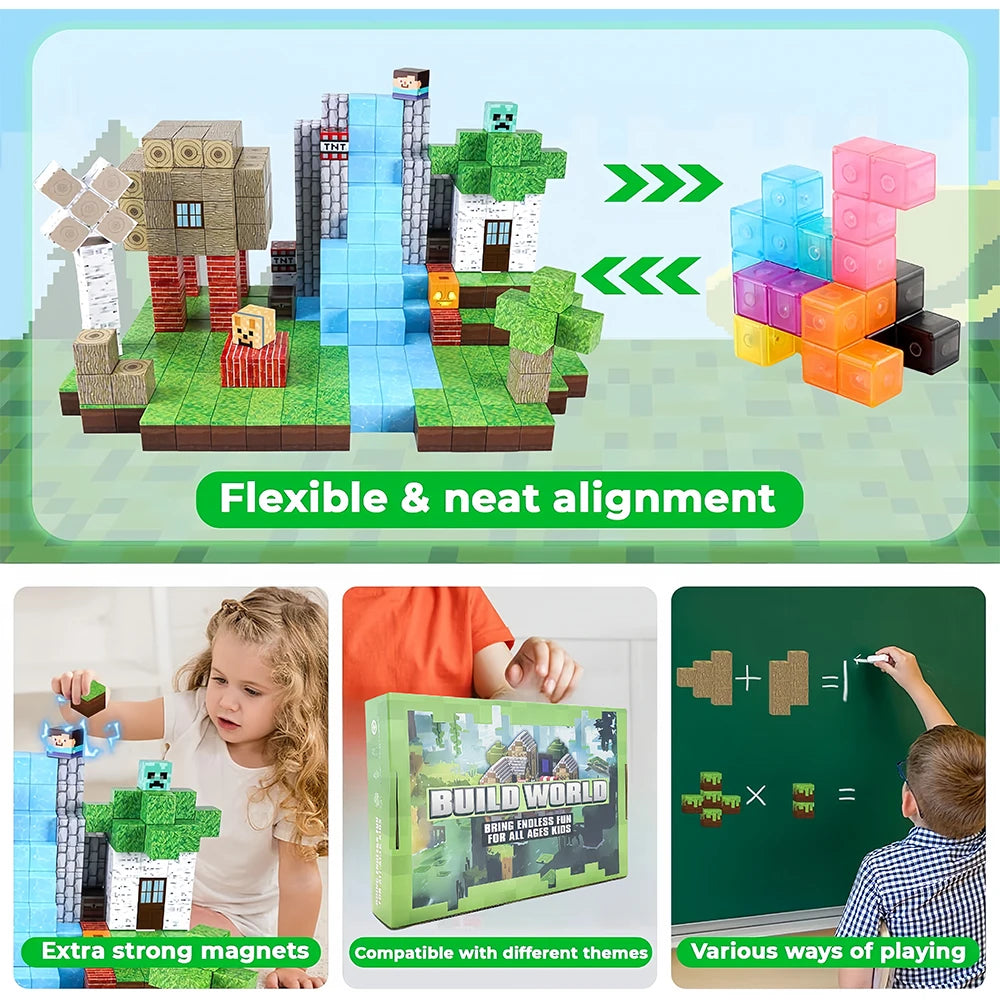 EZ Magnetic Building Blocks Toy Build Mine Magnet World Construction Set STEM Sensory Educational Christmas Gift