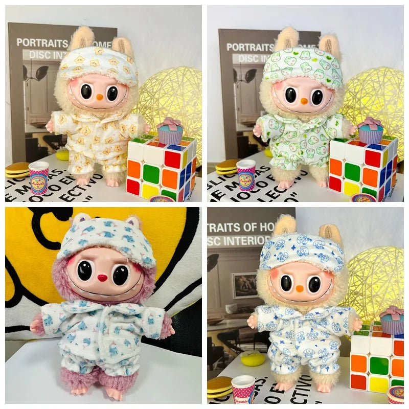 EZ Doll Clothes Accessories for 17cm Labubu Dolls Baby Doll Lovely Pajamas With Eye Mask Stuffed Cotton Toy for Korea Star Kpop EXO