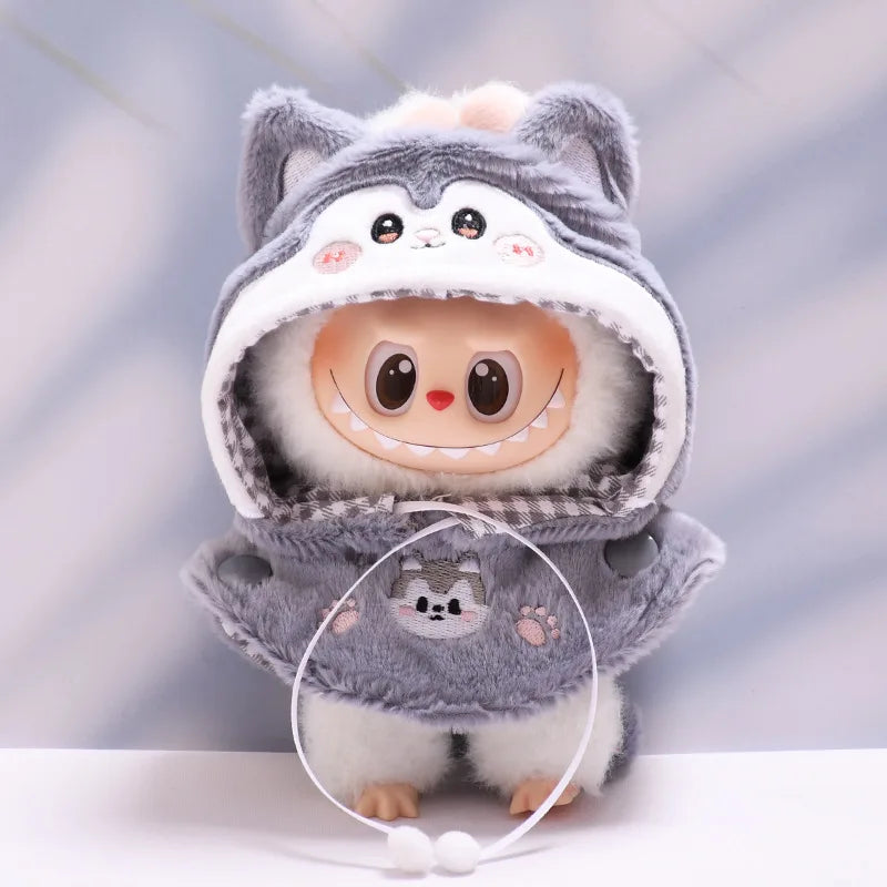 EZ For 17cm/10.5cm Labubu 4.0/3.0 Accessories Doll Clothes Heartbeat Long Eared Furry Rabbit Costume Cartoon Dress Up Labubu Outfit
