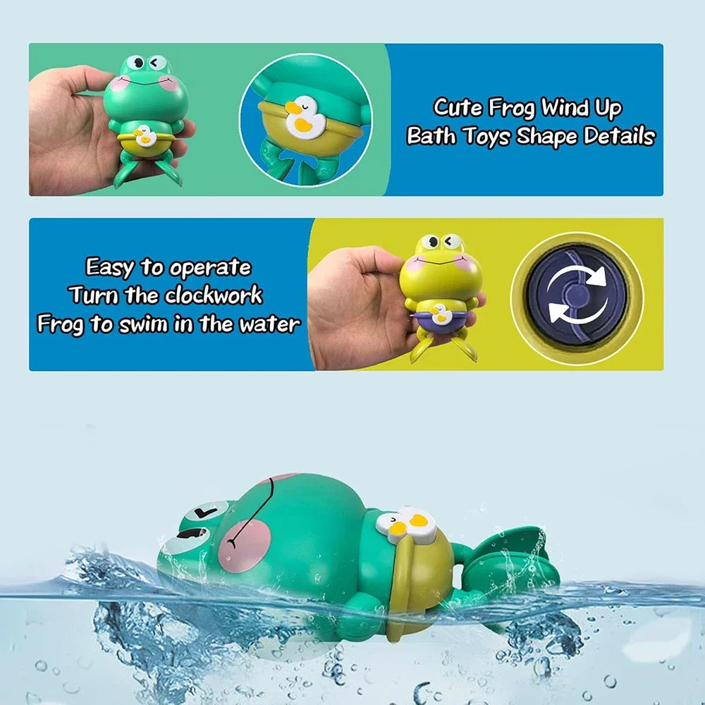 EZ Wind-Up Swimming Frog Bath Toys for Toddlers, No Battery Mold-Free ABS Montessori Water Toy for Kids