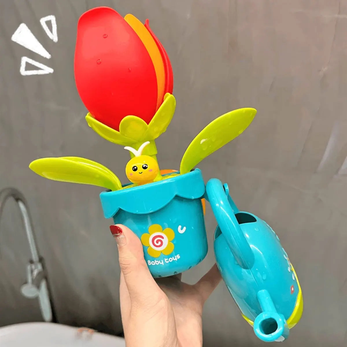 EZ Duck/Flower Shape Baby Bath Toy Play Water in Lion Waterwheel Children Fun in Shower Bathtub with Suction Cup in Kid Gift