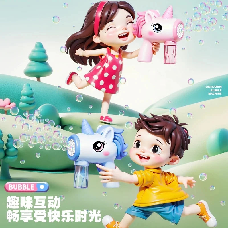 EZ Unicorn electric bubble gun, toy bubble machine, automatic soap blower with lights, summer outdoor party games, children's gifts