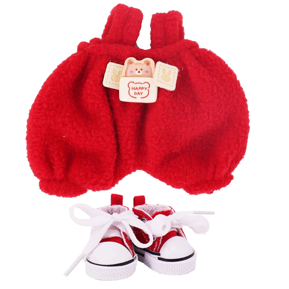 EZ Doll Pants+Doll Shoes For labubu 17cm Plush Doll Clothes Accessories Girl's Toys Birthday Present