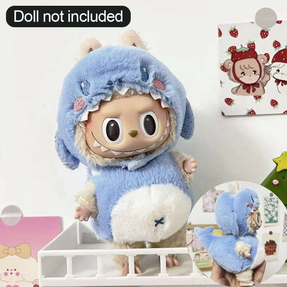EZ For 17cm/10.5cm Labubu 4.0/3.0 Accessories Doll Clothes Heartbeat Long Eared Furry Rabbit Costume Cartoon Dress Up Labubu Outfit