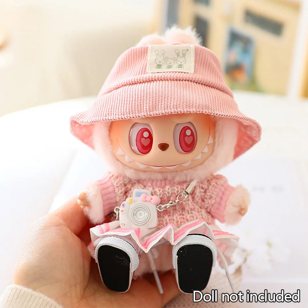 EZ Labubu Doll Clothes Set for V1/V2 Dolls Macaron JK Pleated Skirt with Camera and Shoes