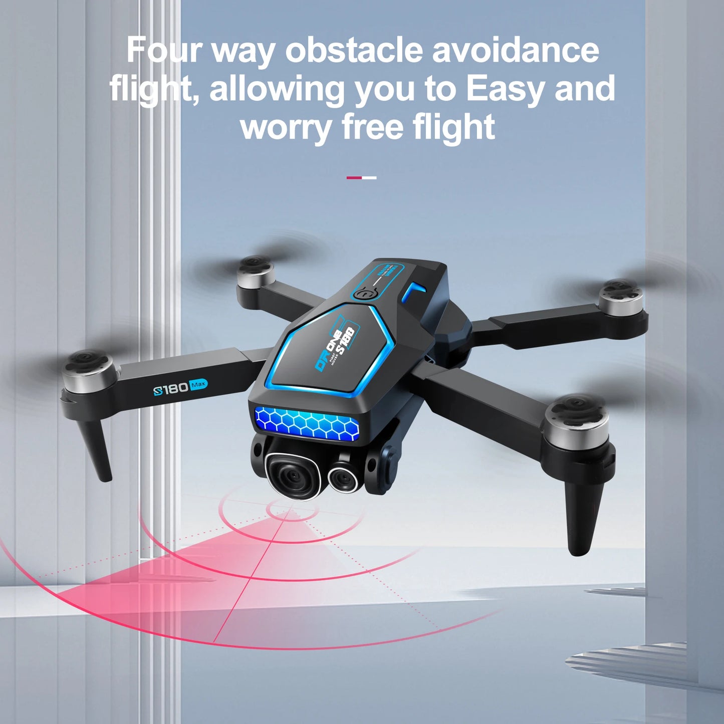 EZ S180 4K RC Drone Remote Control ESC Optical Flow Avoidance Horizontal Overhead Shot 90 Degree Angle Indoor Cool Lights Dron Toys