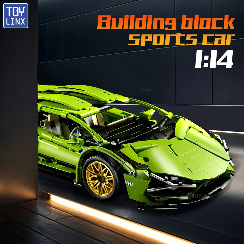 EZ ToylinX 1:14 Building Blocks Car MOC City Speed Car Luxury Auto Racing Vehicle with Super Racers Bricks Toys for Children Gift