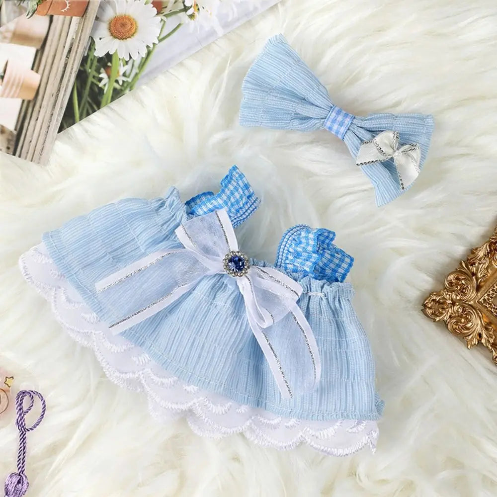 EZ 20cm Cotton Doll Clothes With Headwear Bow Headband Accessories Plush Dolls Dresses Skirt Decoration for EXO Idol Doll Accessory