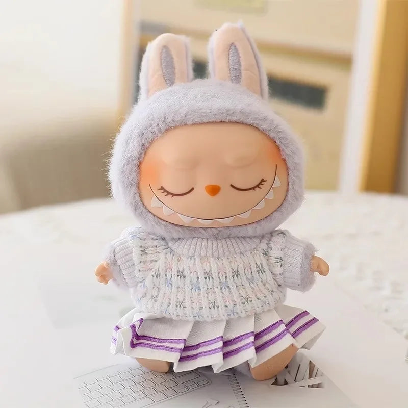 EZ Labubu Doll Clothes Set for V1/V2 Dolls Macaron JK Pleated Skirt with Camera and Shoes