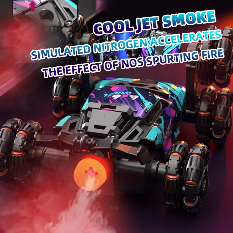 EZ Children's Alloy Remote Control Car Morphing Six-Wheeled RC Off-Road Climbing Stunt Four-Wheel Drive Spray Drift Racing Car Toys