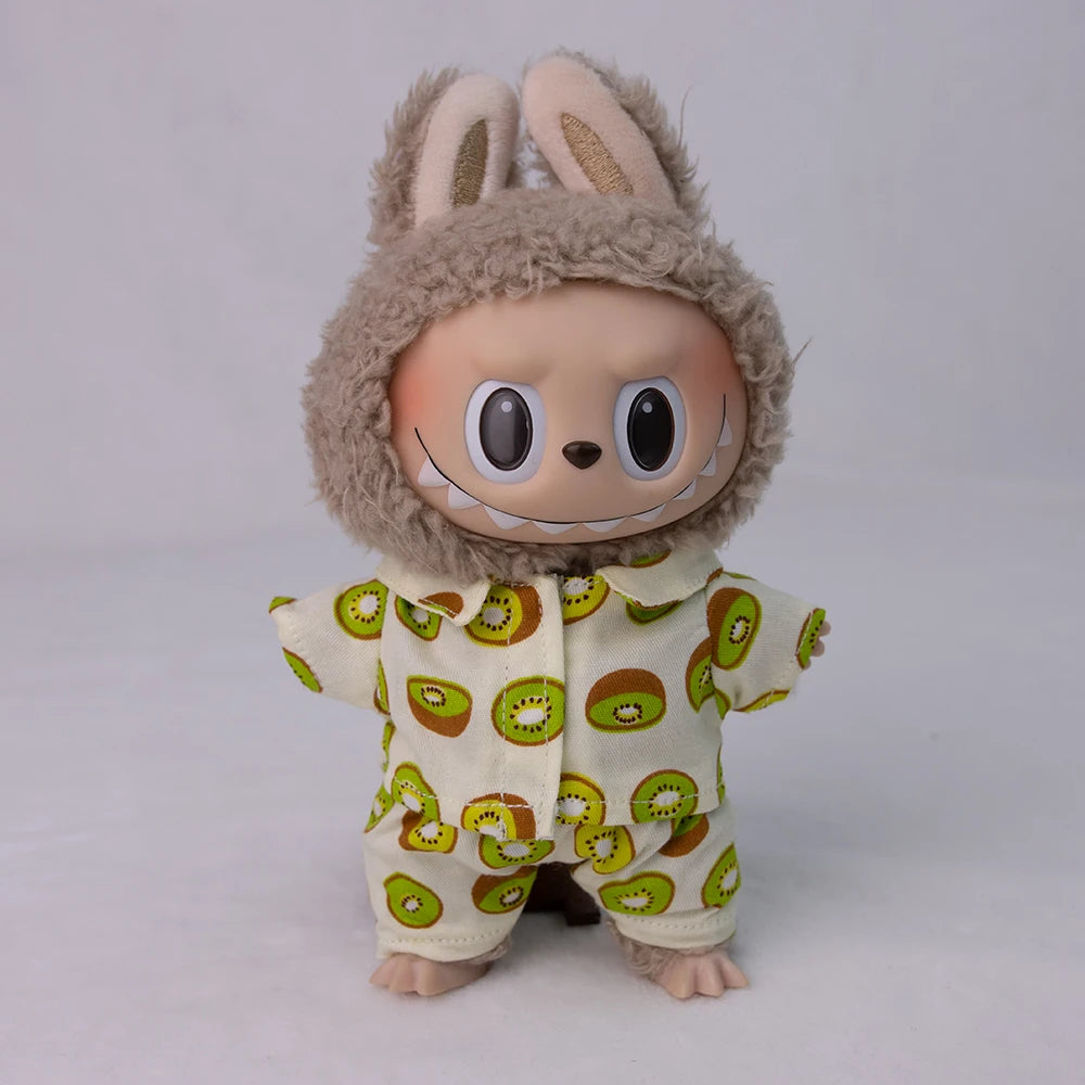 EZ Ropa Labubu Sitting Party Plush Pendant Baby Clothes Pure White Summer T-Shirt Set Striped Shirt & Shorts Set