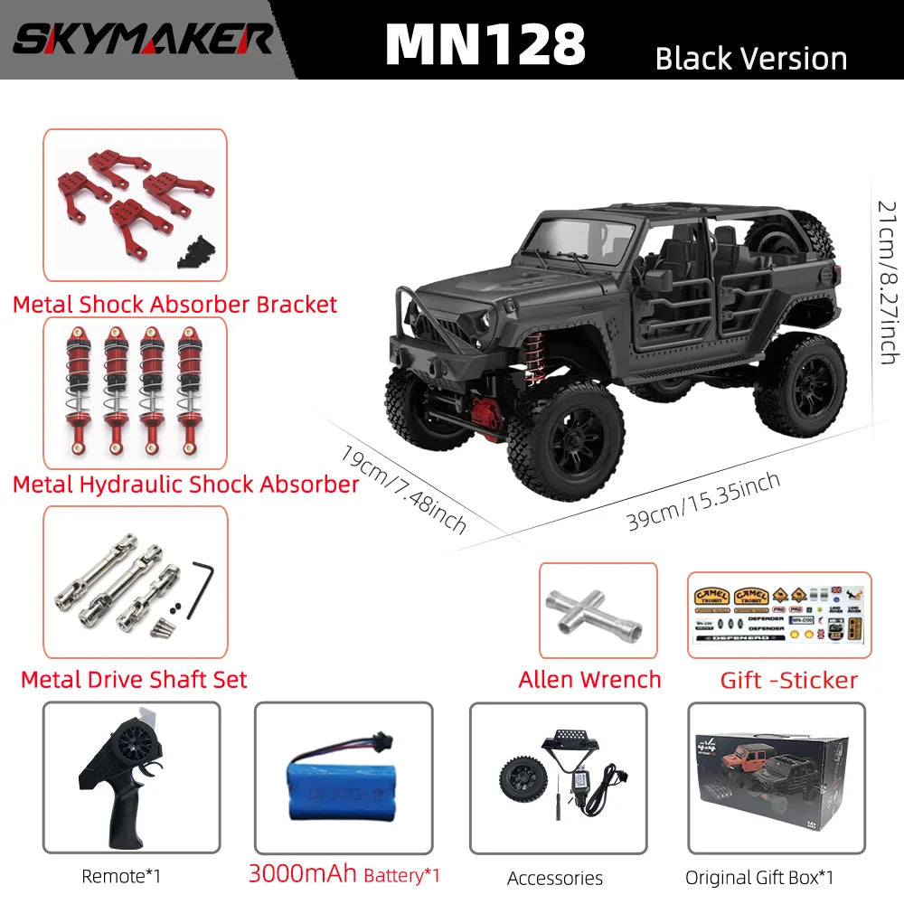 EZ MN128 1/12 RC Car 4WD Jeep Model 2.4G Remote Control LED Light 4X4 Off Road 4WD Climbing RC Truck Electric Toy Car Gift for Boy