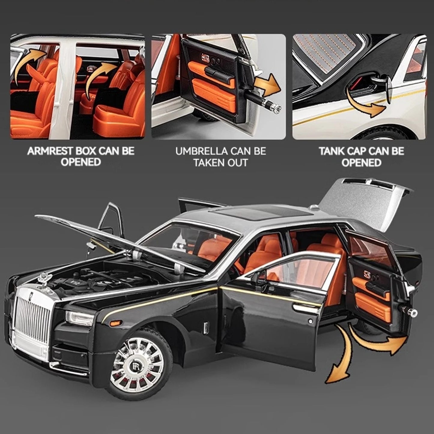 EZ 1:18 Rolls-Royce Phantom Model Car, Zinc Alloy Pull Back Toy Diecast Car with Sound and Light, Realistic Modeling Model Toy111