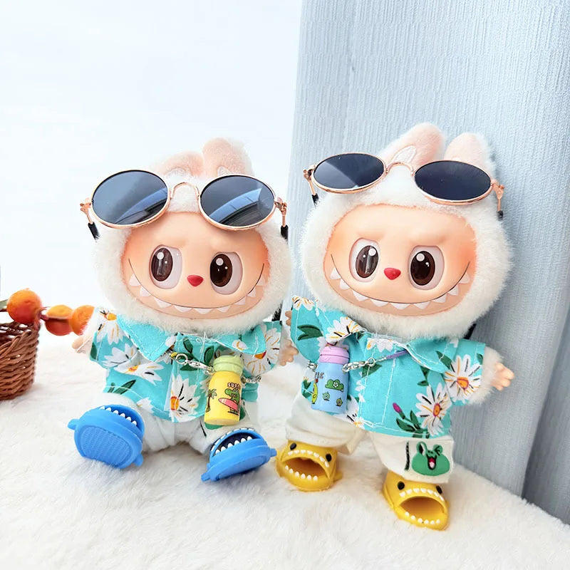EZ For 17cm Labubu Doll Clothes Beachwear Fashion Clothes With Sunglasses Labubu Clothes Ropa Labubu