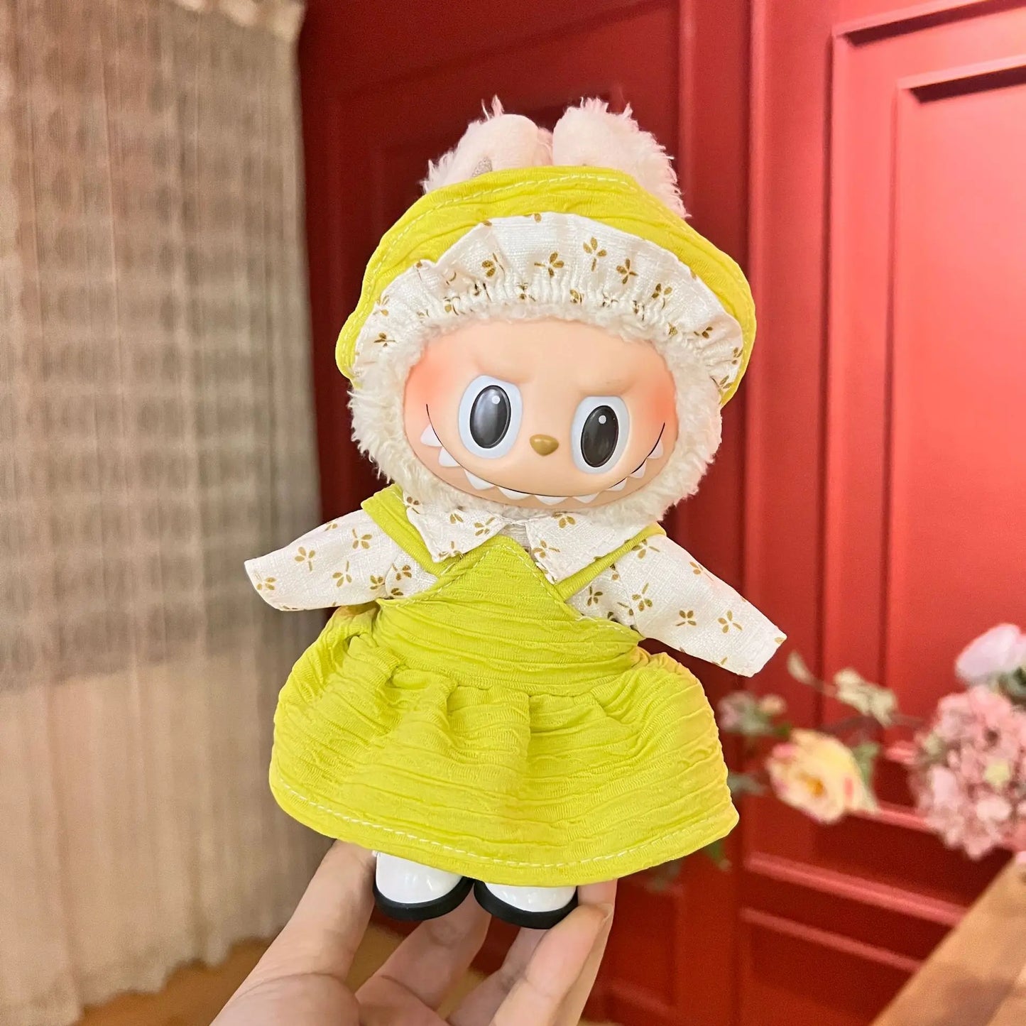 EZ 17cm Mickey Mini Costume Suitable Toy V3 for Labubu Clothes Korean Kpop Idol Pink Bright Silk Bow Princess Dress Birthday Gift