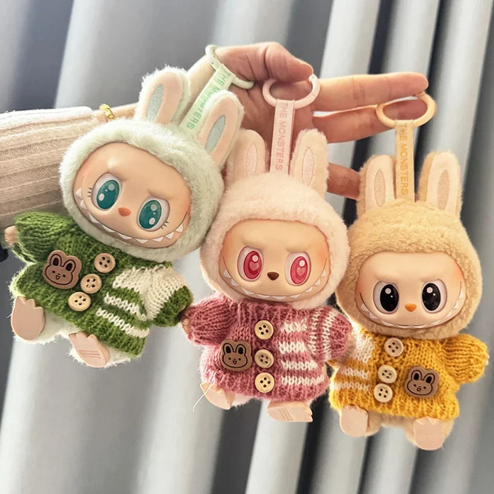 EZ For 15-17 cm v1v2 Labubu Clothes outfit Labubu Sitting Party Bear Label Scarf Hat Bag Dolls Accessories Cute Decoration