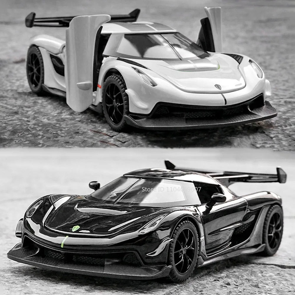 EZ Scale 1:32 KNSG Jesko Car Model Toy Alloy Body Rubber Tires Diecast Supercar Models Doors Opened Sound Light Kids Toys Gifts