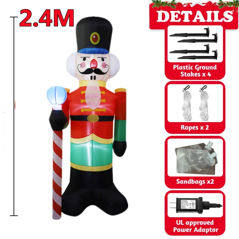 EZ 2.4M Inflatable Nutcracker Soldier built-in LED Light Outdoors Christmas Decorations for Indoor Home Yard Garden Xmas Decoratio