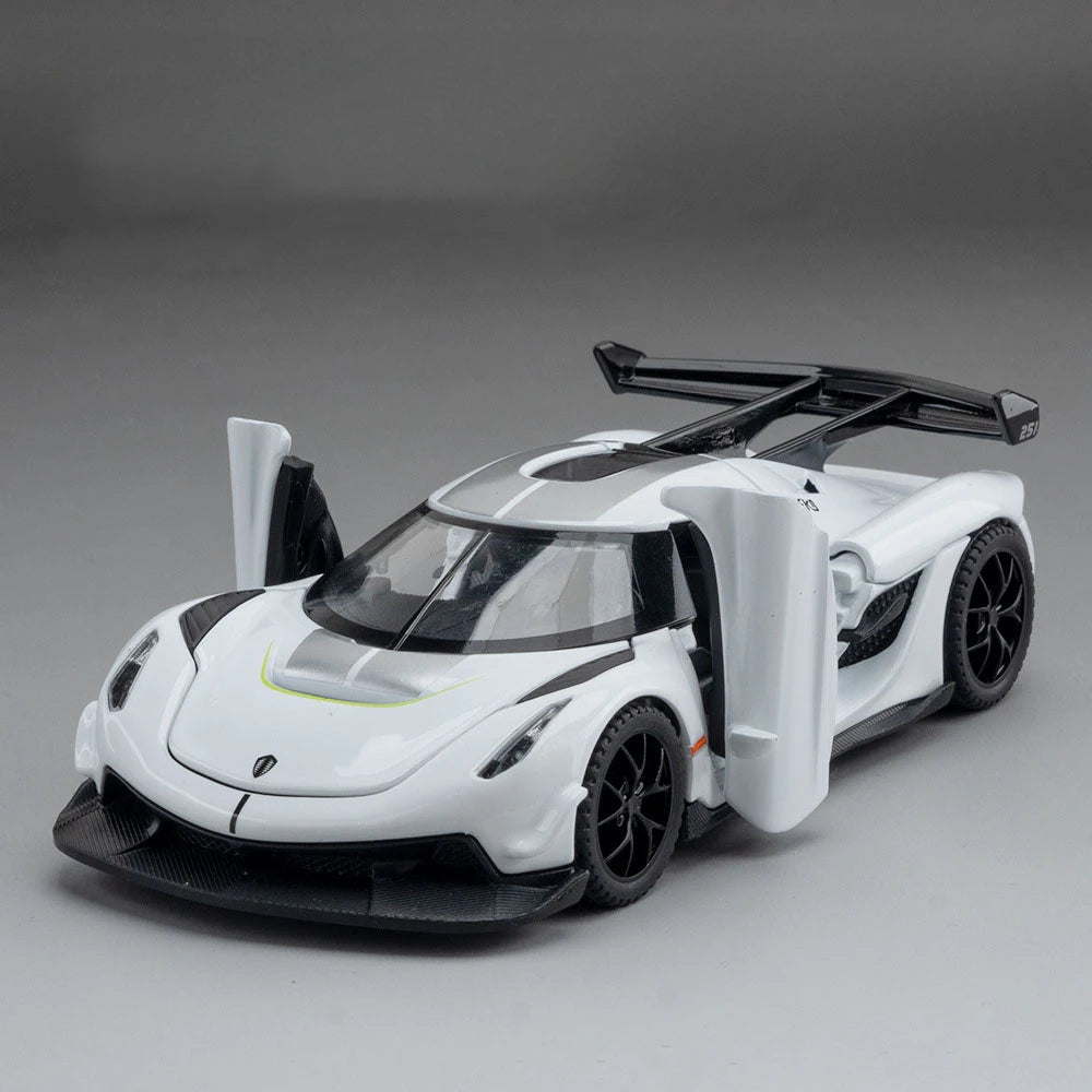 EZ Scale 1:32 KNSG Jesko Car Model Toy Alloy Body Rubber Tires Diecast Supercar Models Doors Opened Sound Light Kids Toys Gifts