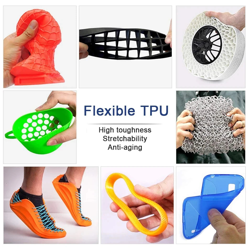 EZ Flexible Filament TPU 1.75mm 200g Translucent Filament Soft 95A TPU FDM 3D Printer Material Glow In The Dark Filament Rainbow