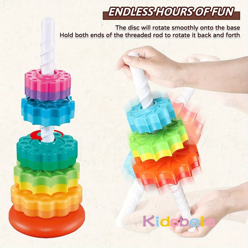 EZ Rotated Rainbow Spinning Stacking Toys Baby Early Education Puzzle Development Intelligence Ring Toy For Kids Boys Wheel For Kid