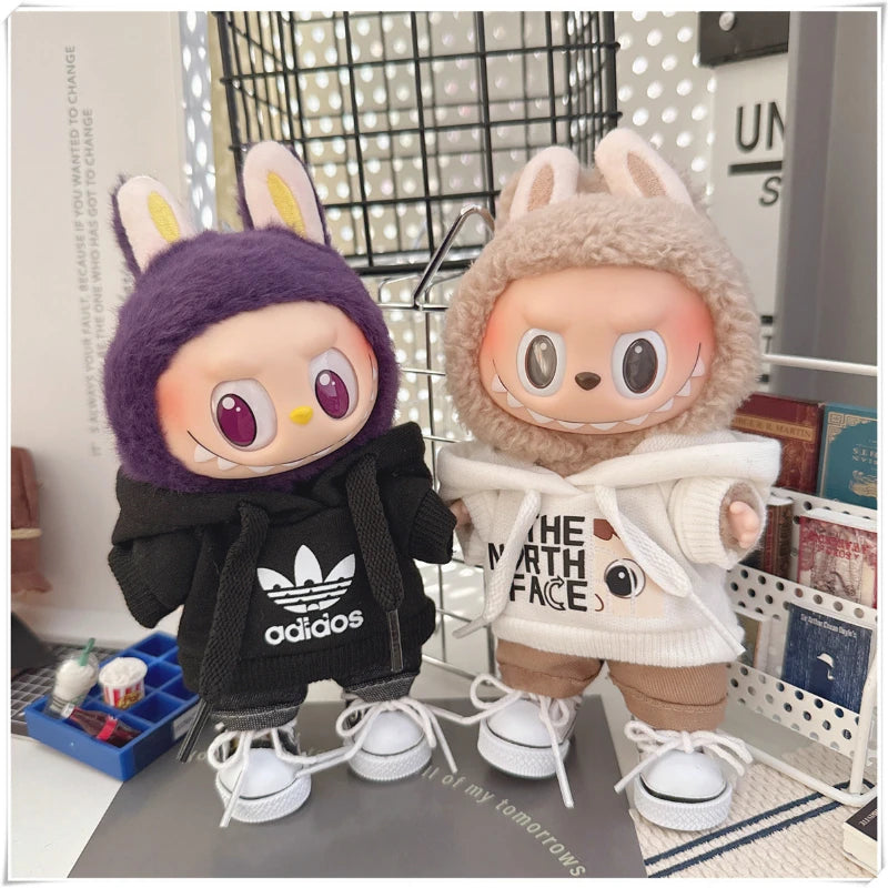 EZ 15/17cm Labubu V1 V2 Doll Clothing Fashion Hoodie and Pants Set Korean Idol Trendy DIY Doll Clothing Accessories Toy Gift