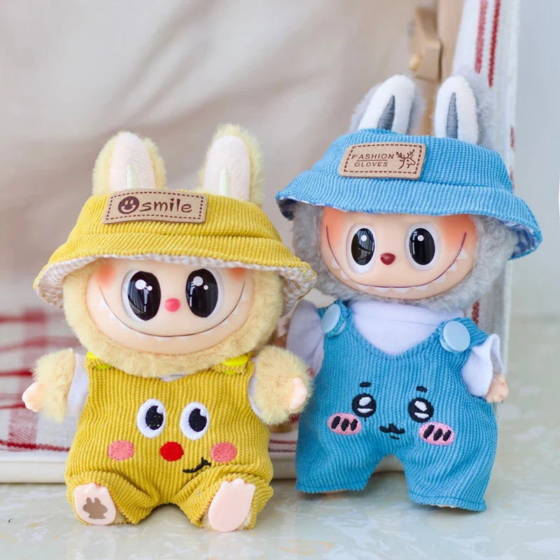 EZ 17cm Labubu Doll Fashion Set Cute White Shirt Hat Animal Overalls Doll Accessories Clothing Set Change Doll Clothes Gift