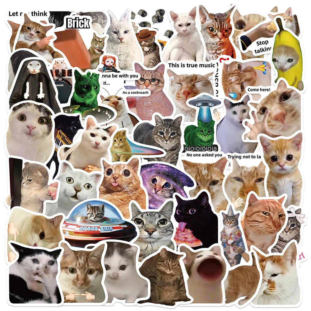 EZ 10/30/50pcs Creative Network Popular Funny Cat Meme Graffiti Stickers DIY Laptop Phone Case Cartoon Decoration Sticker Kids Toys