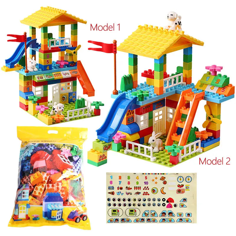 EZ 153PCS Big Particle Roof Blocks Compatible City House Big Size Slide Building Blocks Castle Brick Toys For Children