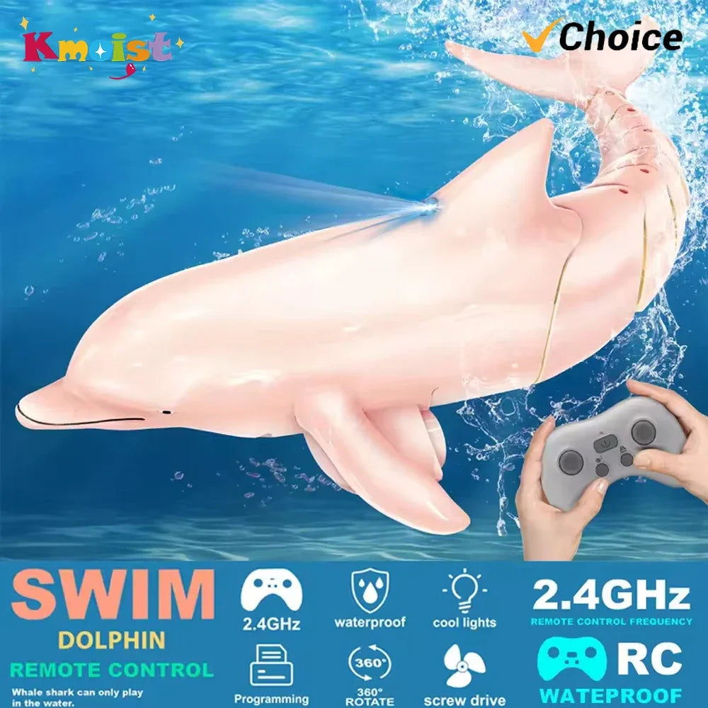EZ Rc Dolphin Fish Toy Light RC Boat Electric Waterproof 2.4G Remote Control Swimming Animal Toys for Boys Kids Birthday Xmas Gifts