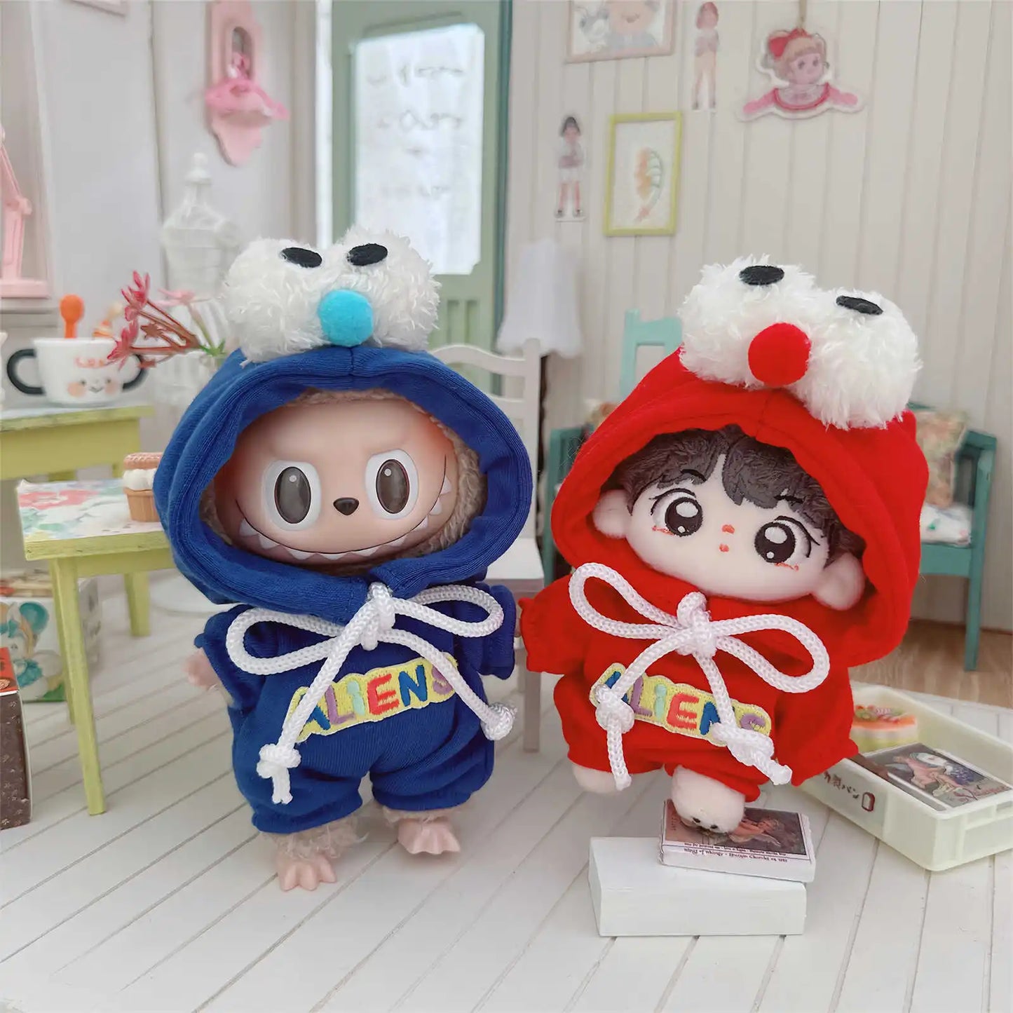 EZ Labubu Doll Clothes Outfit Accessories for Korea Kpop Exo Labubu Idol Dolls 17cm Cotton Doll Crawling Clothes Pull-up Clothing