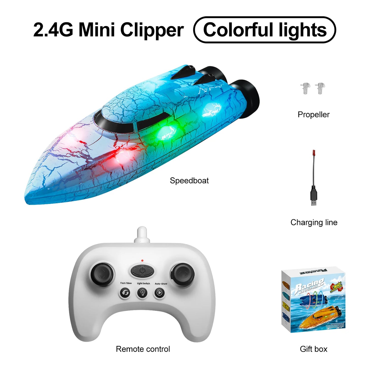 EZ RC Racing Speedboat 2.4G Mini Remote Control Stunt Boat Electric Radio Control Ship Double Motor Waterproof Toy Children's Gift