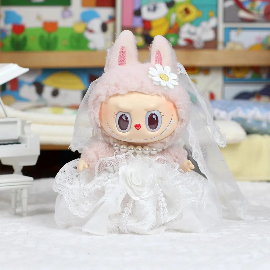 EZ For 17cm Labubu baby clothes vinyl pendant outfit wedding dress heart Macaron for Labubu clothes