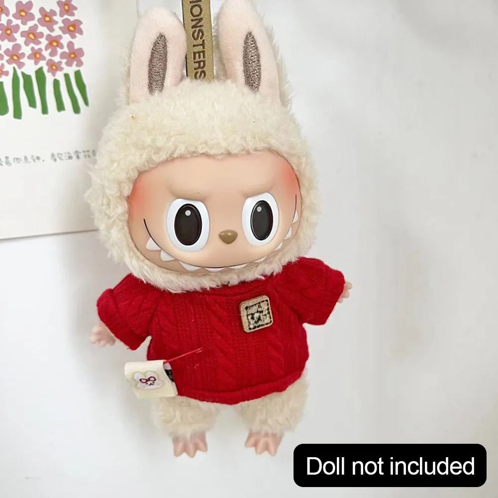 EZ Doll Clothes Ropa Labubu For 17cm Labubu V2 V1 Labubu Winter Sweater Strawberry Love Pattern Kid Toy Gift