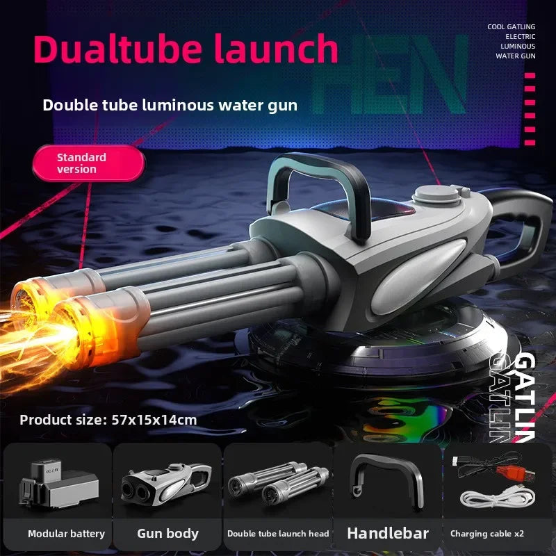 EZ Electric Gatling Water Gun Toy With Rotating Gun Barrel Lights Big Capacity Water Pistol Spray Blaster Pool Toys for Kids Adult