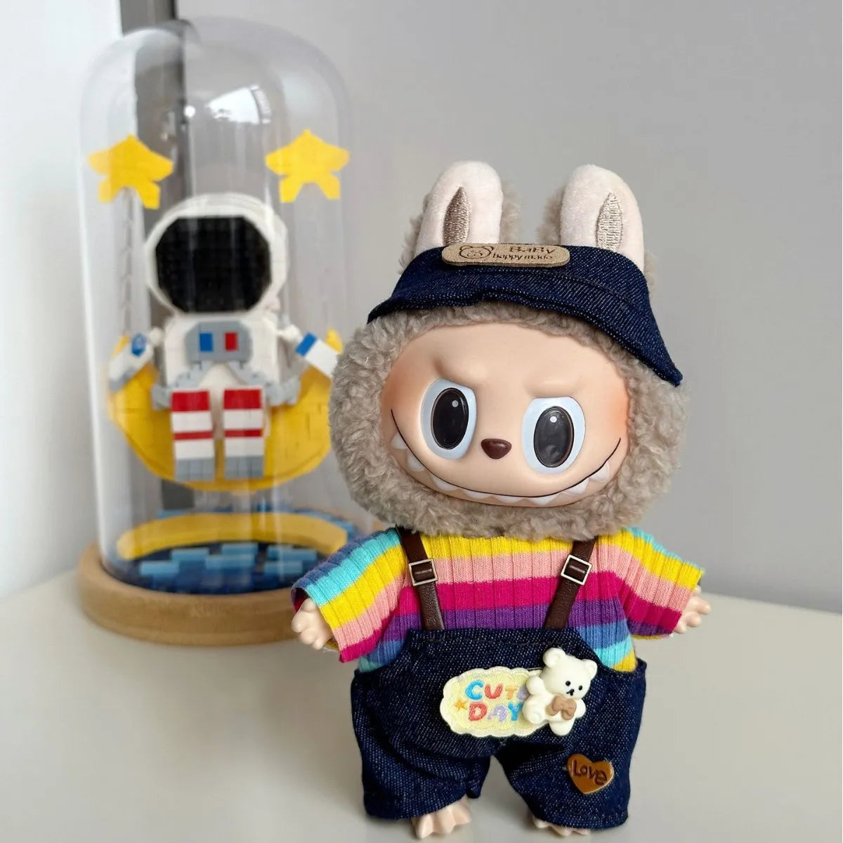 EZ Labubu 17cm Doll's Clothes The Monsters Rainbow Suit Mini Plush Doll Clothing for Labubu I II Idol Dolls Fans Gift