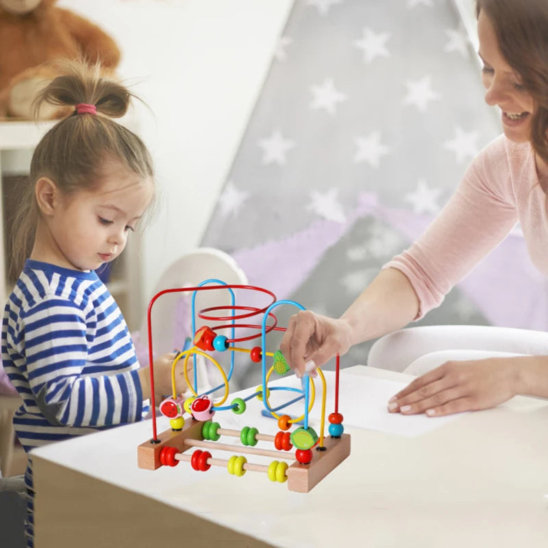 EZ Montessori Baby Toys Wooden Roller Coaster Bead Maze Abacus Math Toys Toddler Early Educational Toys for 1 2 3 Years Kids Gifts