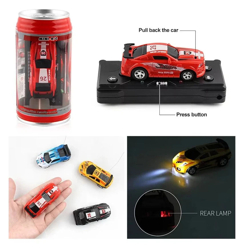 EZ Mini Can Mini Cans RC Car Battery Operated Plastic Remote Control Racing Vehicle with Roadblocks Micro Racing Car for Kids Boys