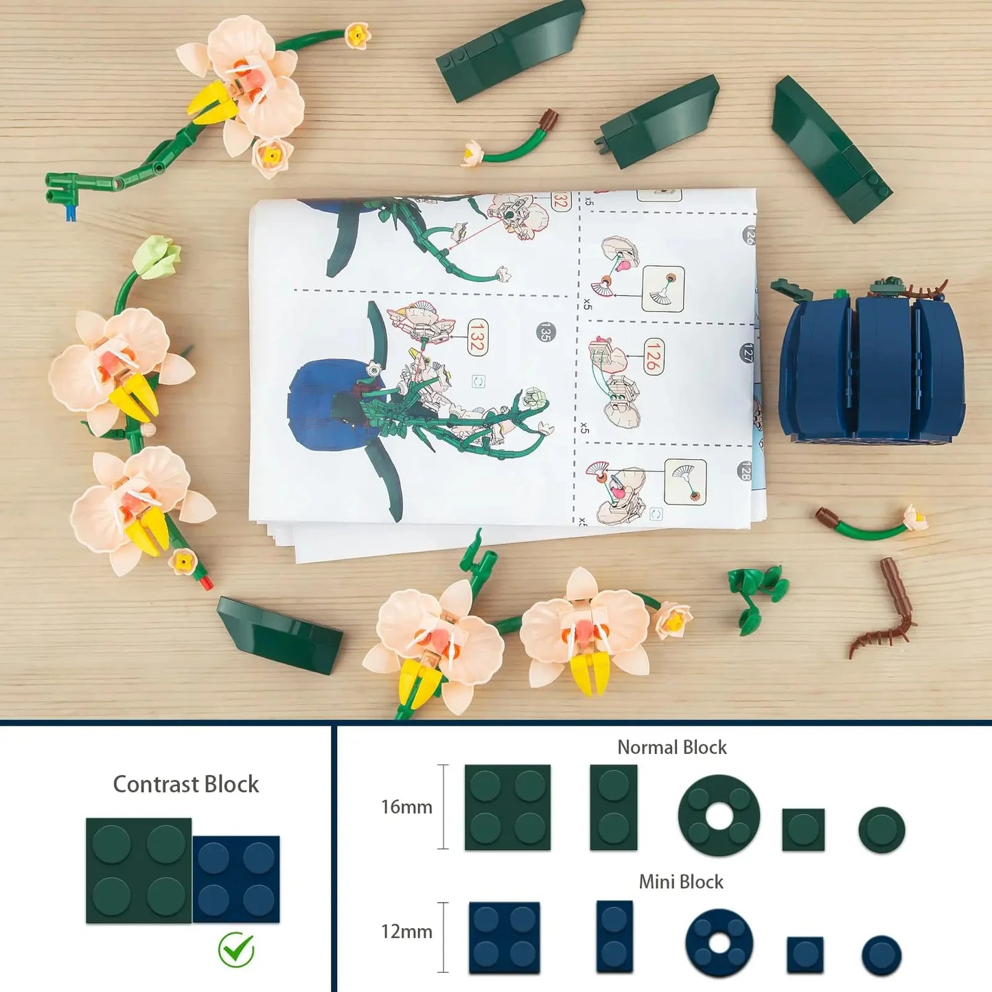 EZ Orchid Flower Building Kit, Plant Botanical Bonsai Collection, Decor Home Office, Blocks Toy for Adults Kids Age 6+, 616PCS
