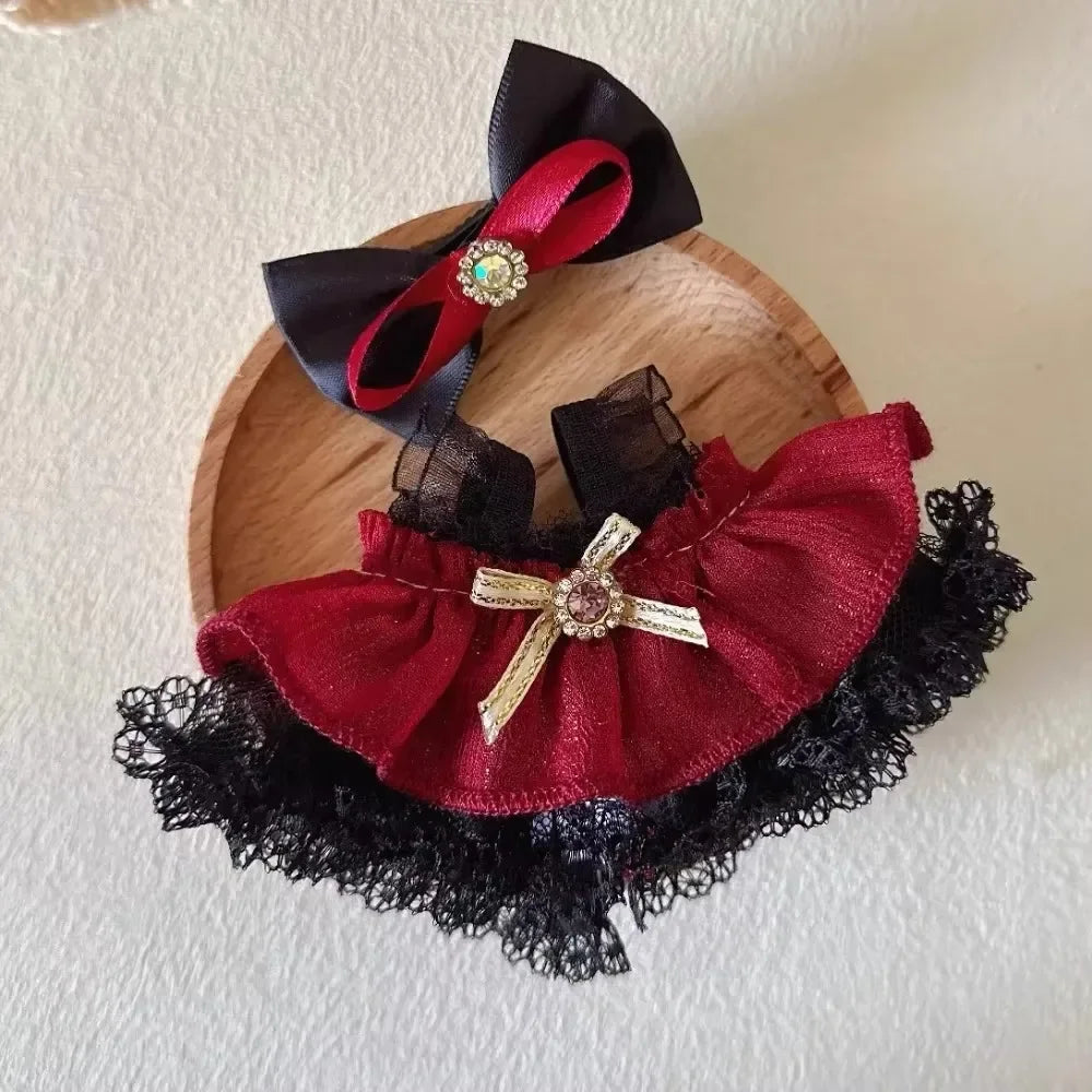 EZ 17cm Mini Plush Doll'S Clothes Outfit Accessories For Korea Kpop Labubu Idol Pink bright silk bow princess gauze skirt Clothing