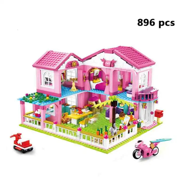 EZ ZKZC 1018pcs City 1 Change 3 Summer Double-storey Villa House Building Blocks Friends Garden Flower Figures Bricks Toys Girls