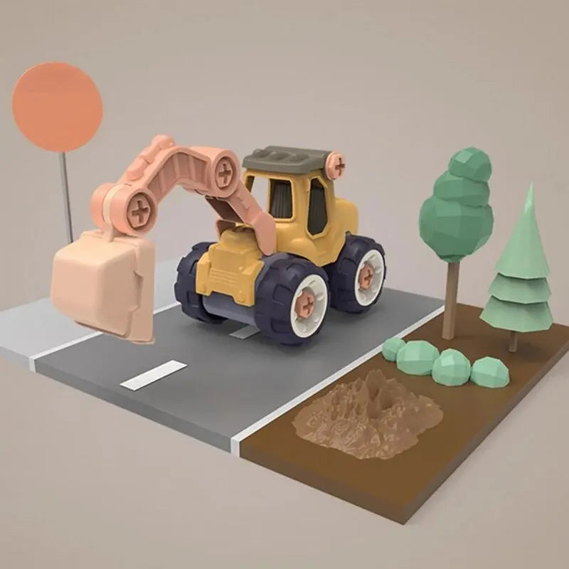 EZ Children Kid Disassembly DIY Nut Assembly Engineering Vehicle Excavator Free Screwdriver