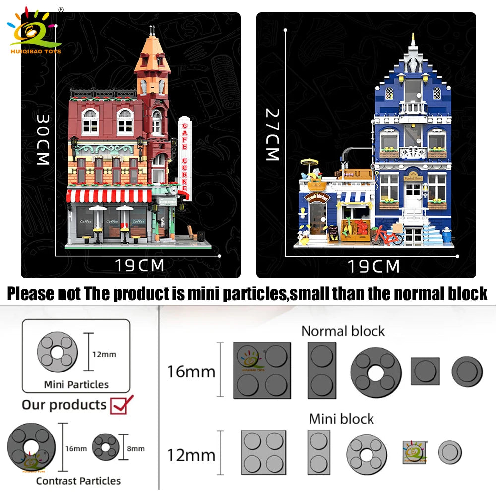 EZ HUIQIBAO Toys MOC City Corner Coffee Shop Architecture Style Street View Micro Building Blocks for Children Construction Bricks