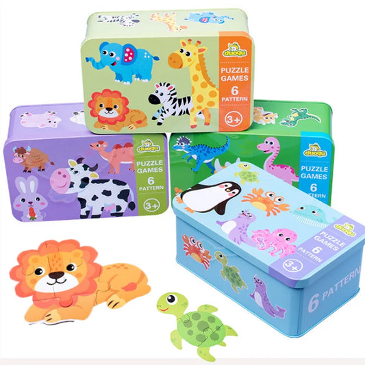 EZ Baby Puzzle Montessori Educational Toys Wood 3D Puzzle Games Iron Box children Puzzles Jigsaw Wooden Puzzles For Kids 2 3 4 Year
